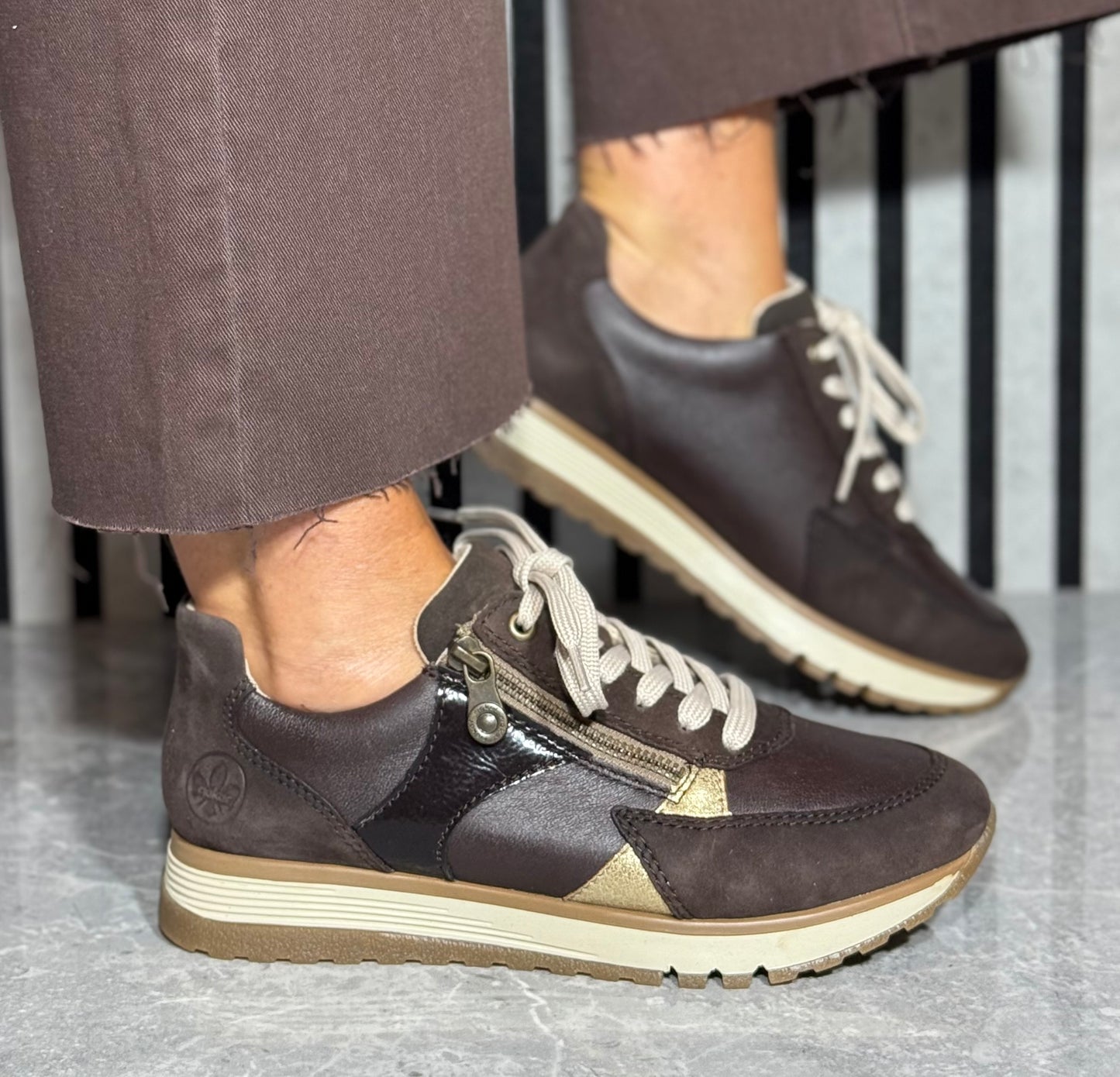 Rieker - Brown Combo Leather Trainer