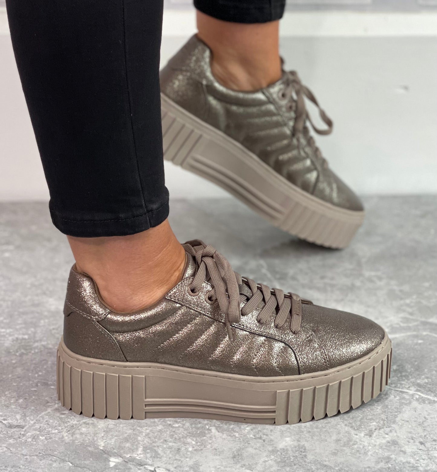 S Oliver - Bronze Metallic Platform Trainer