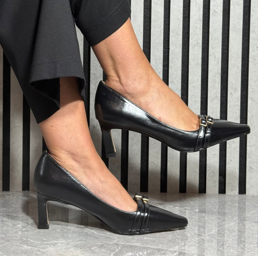 Lotus - 'Arwen' Black Croc Slingback Heel