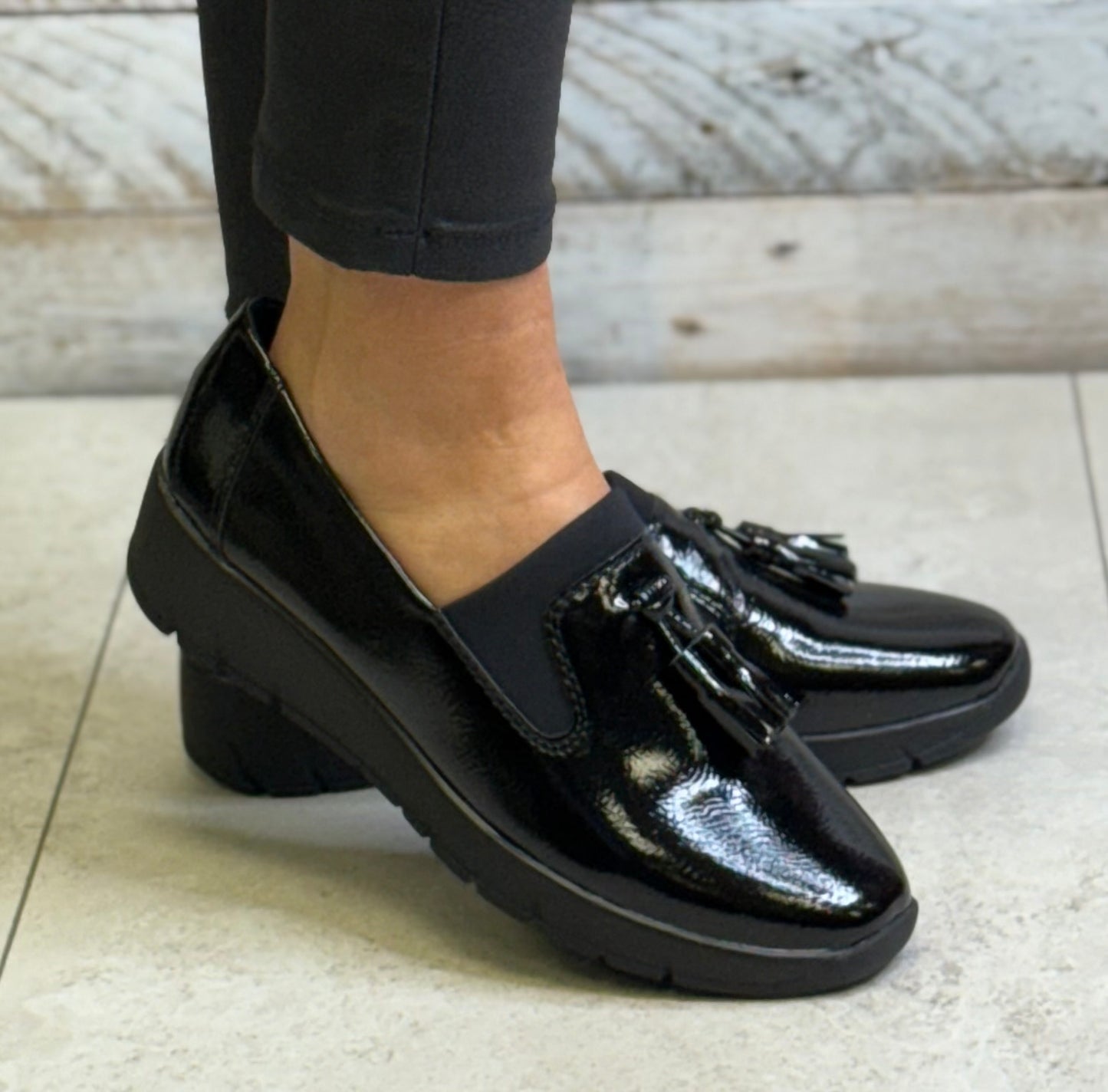 Jana - Black Patent Tassel Loafer