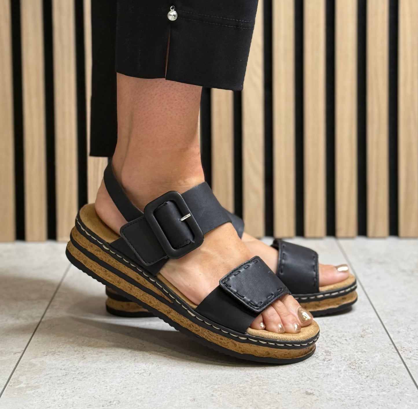 Rieker - Black Velcro Strap Sandal