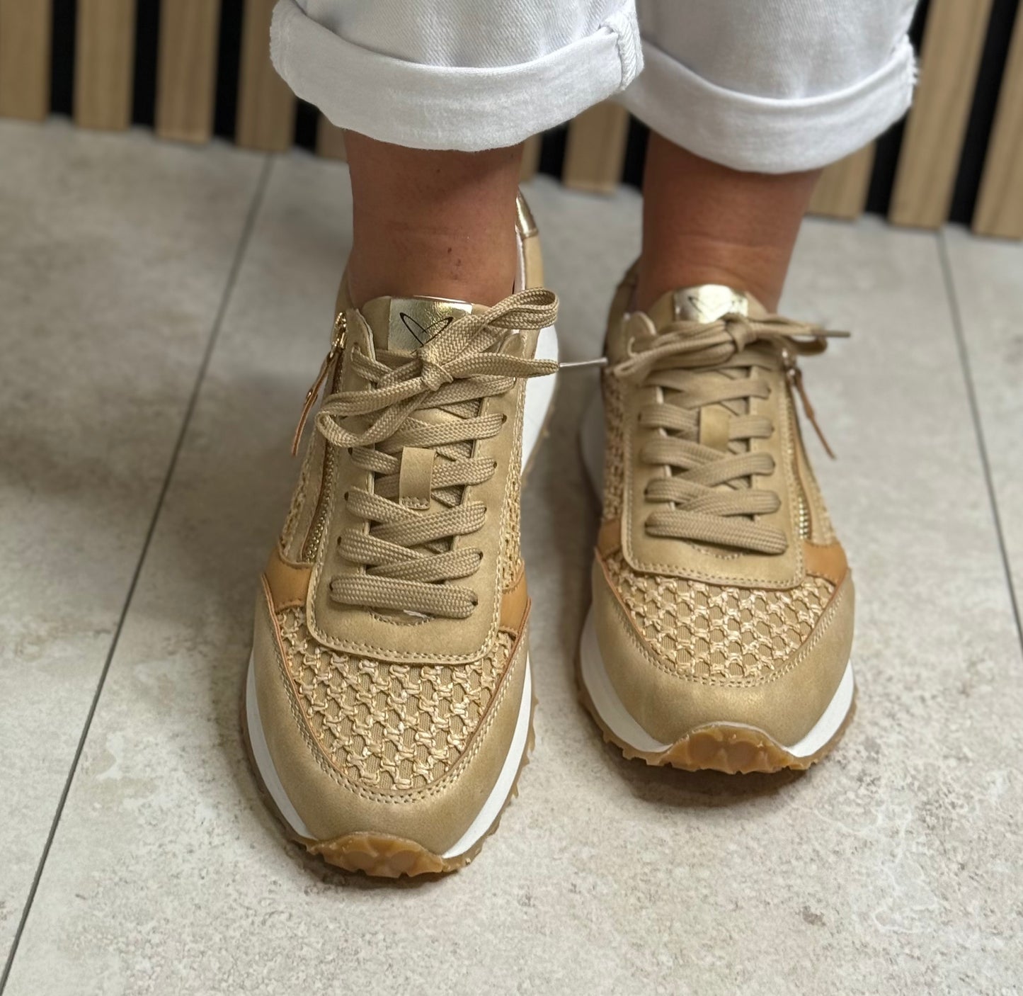 Lunar - 'Lara' Camel Woven Detail Trainer