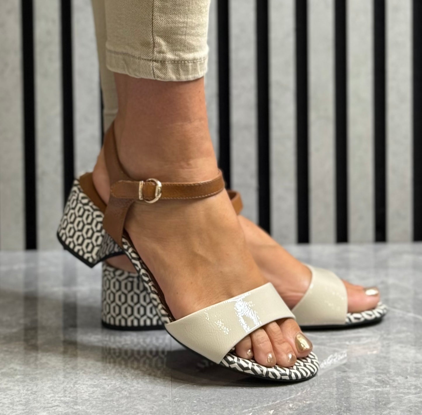 Tamaris - Ivory Combo Block Heel Sandal