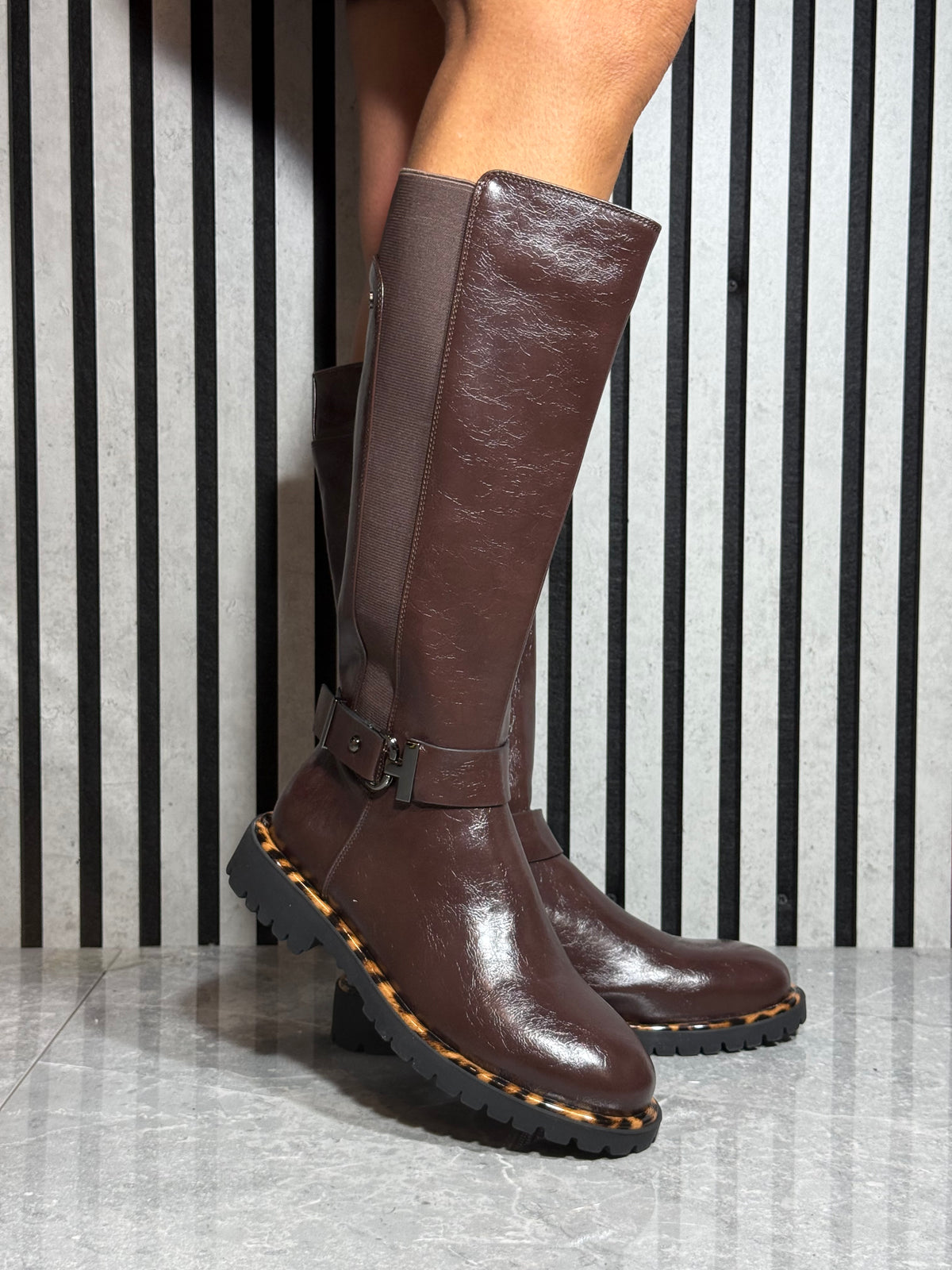 Zanni & Co - Yeshan One Choccy Brown Patent Long Boot