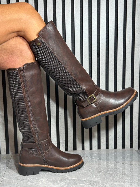 Lunar - 'Diana' Brown Stretch Gusset Long Boot