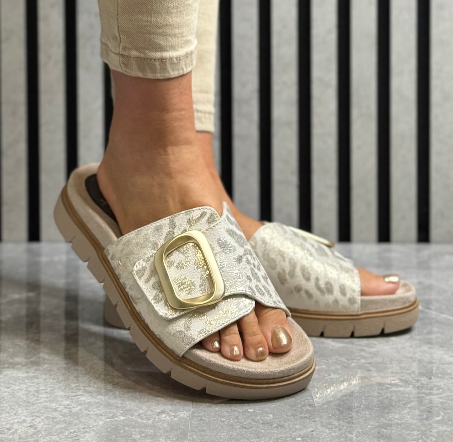 Jana - Gold Leopard Metallic Strap Slider