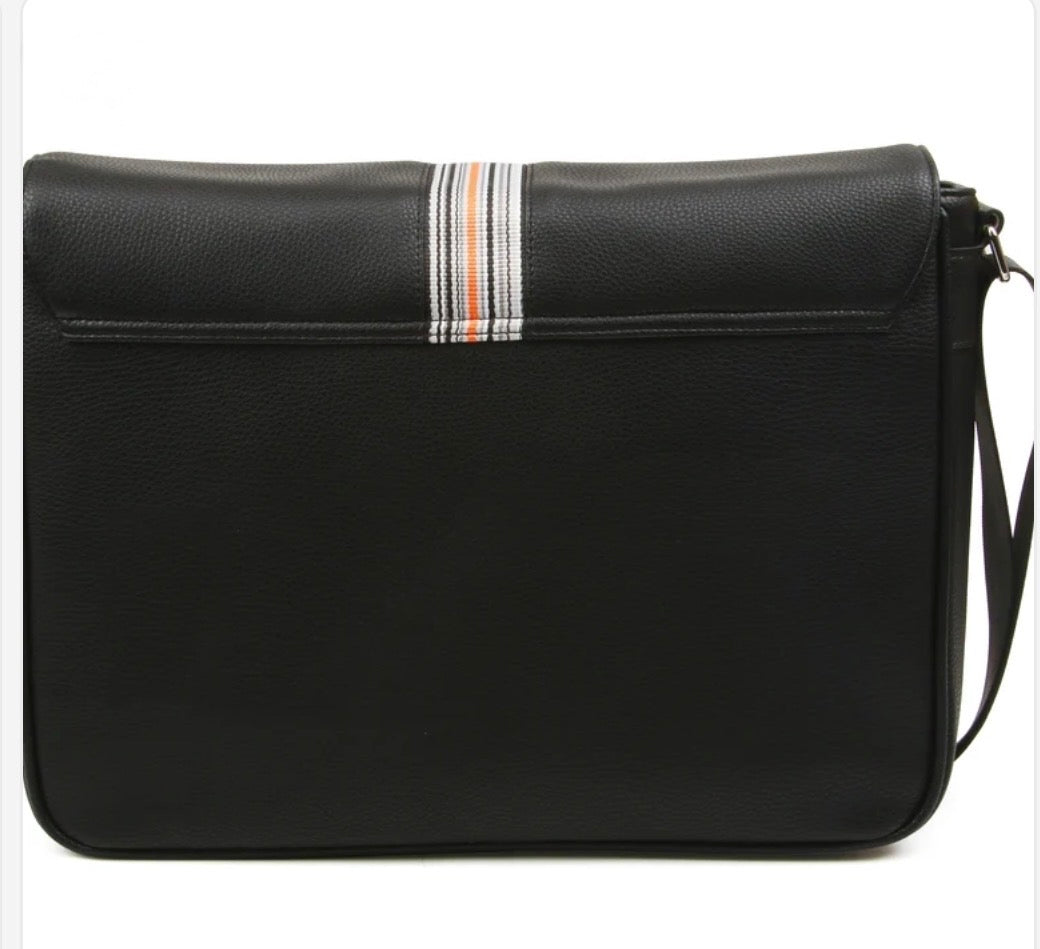 Paul Oliver - Mens Black/Orange Messenger Bag