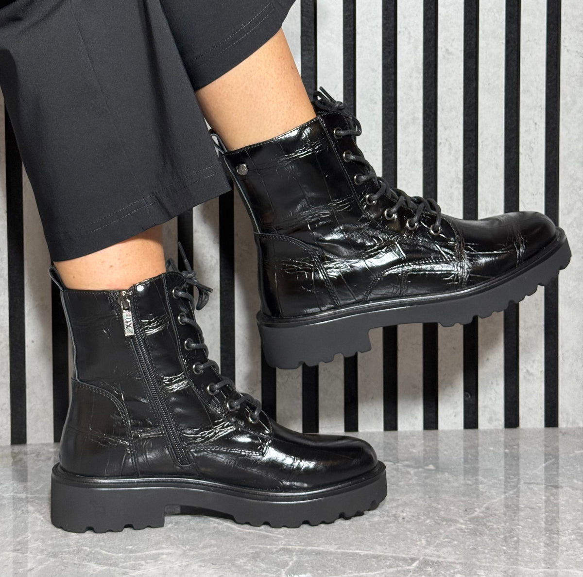 Xti - Black Croc Lace Boot (146248)