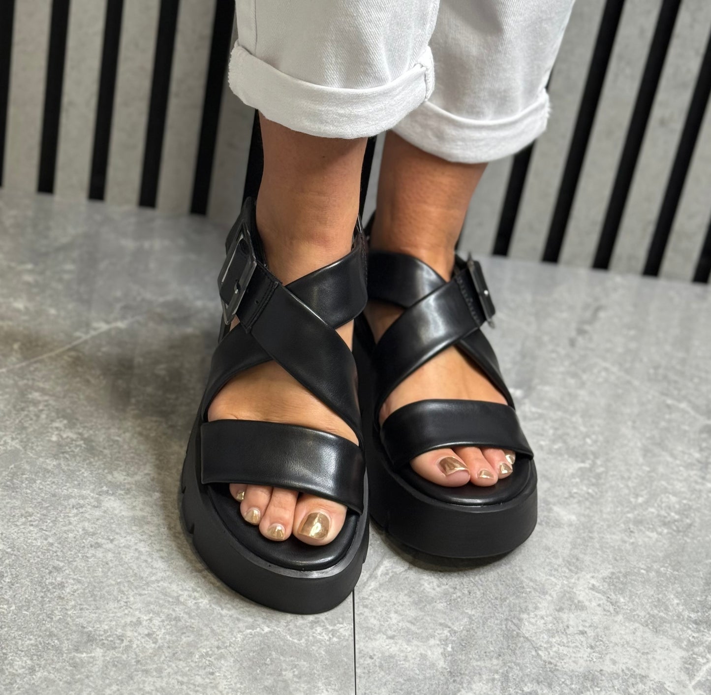 Marco Tozzi - Black Strap Platform Sandal
