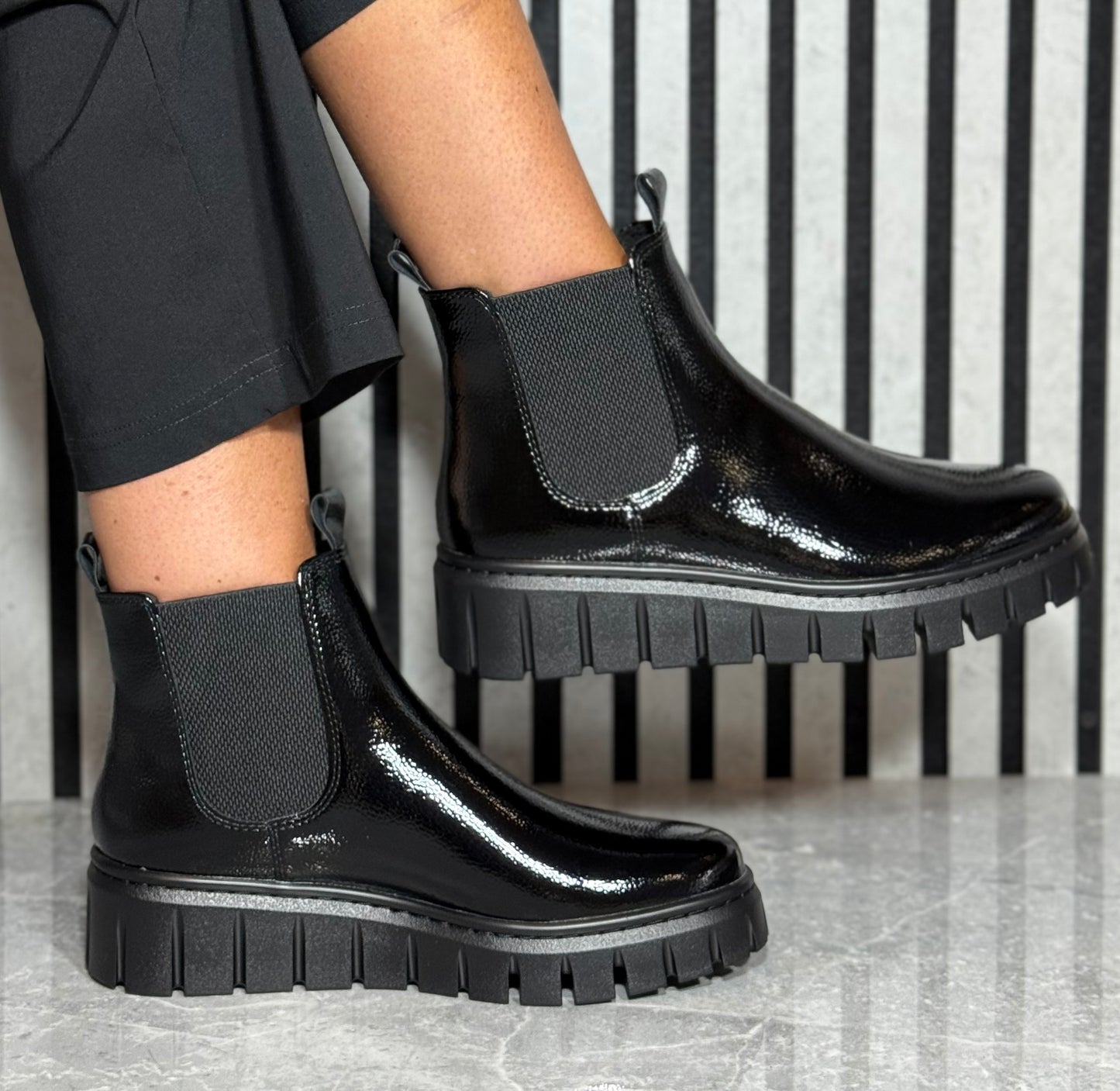 Marco Tozzi - Black Patent Platform Chelsea Boot
