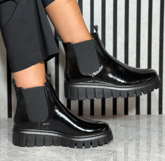 Marco Tozzi - Black Patent Platform Chelsea Boot