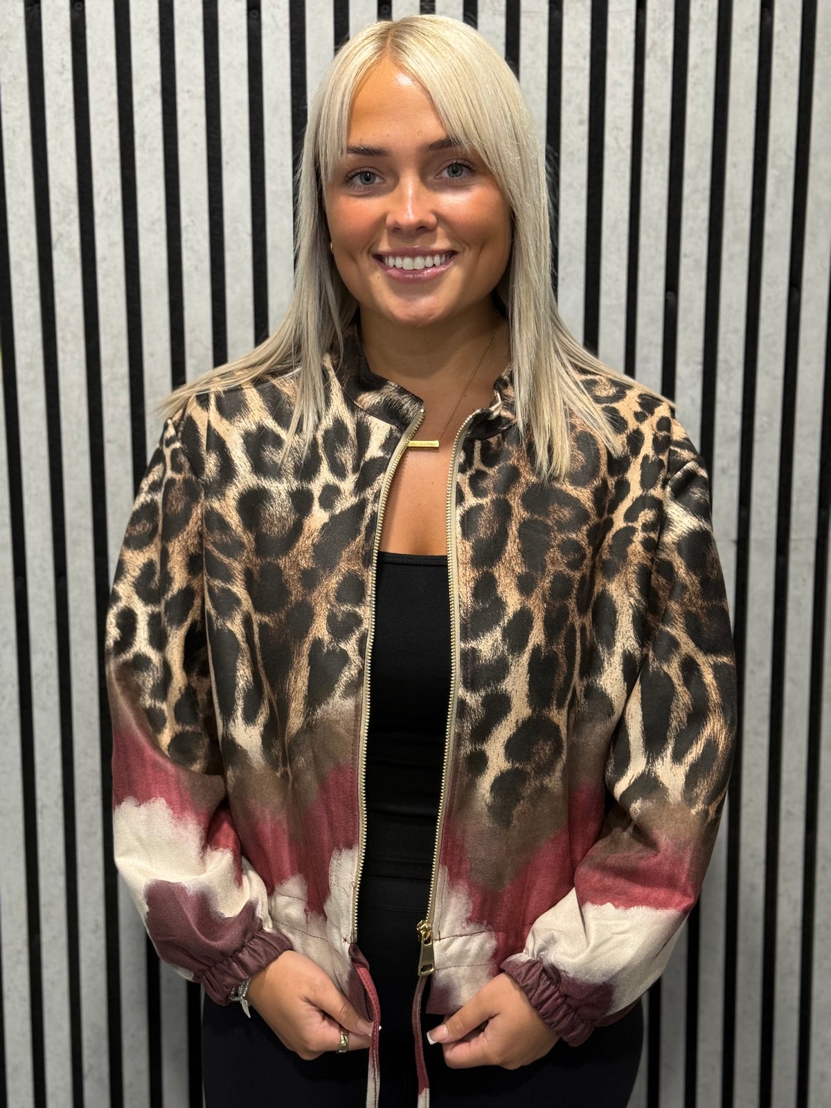 Burgundy Animal Print Faux Suede Zip Jacket