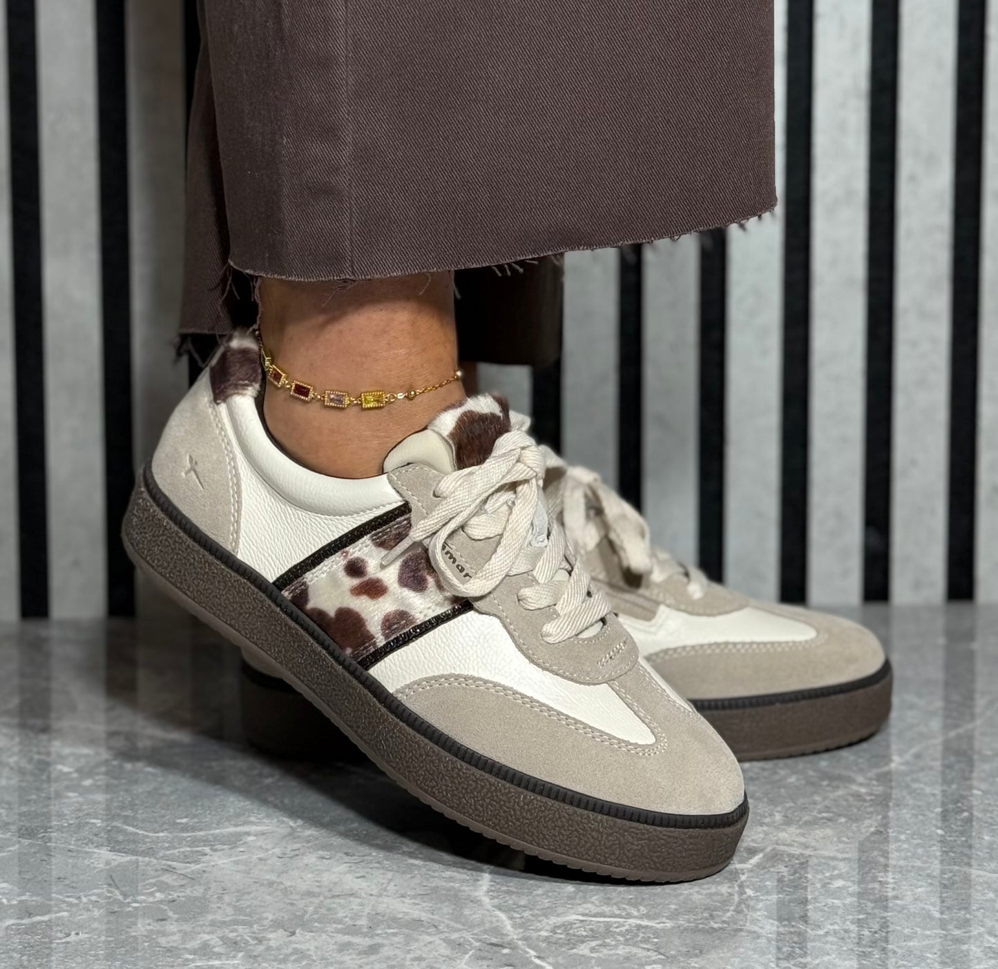 Tamaris Comfort - Off White/Cow Print Trainer