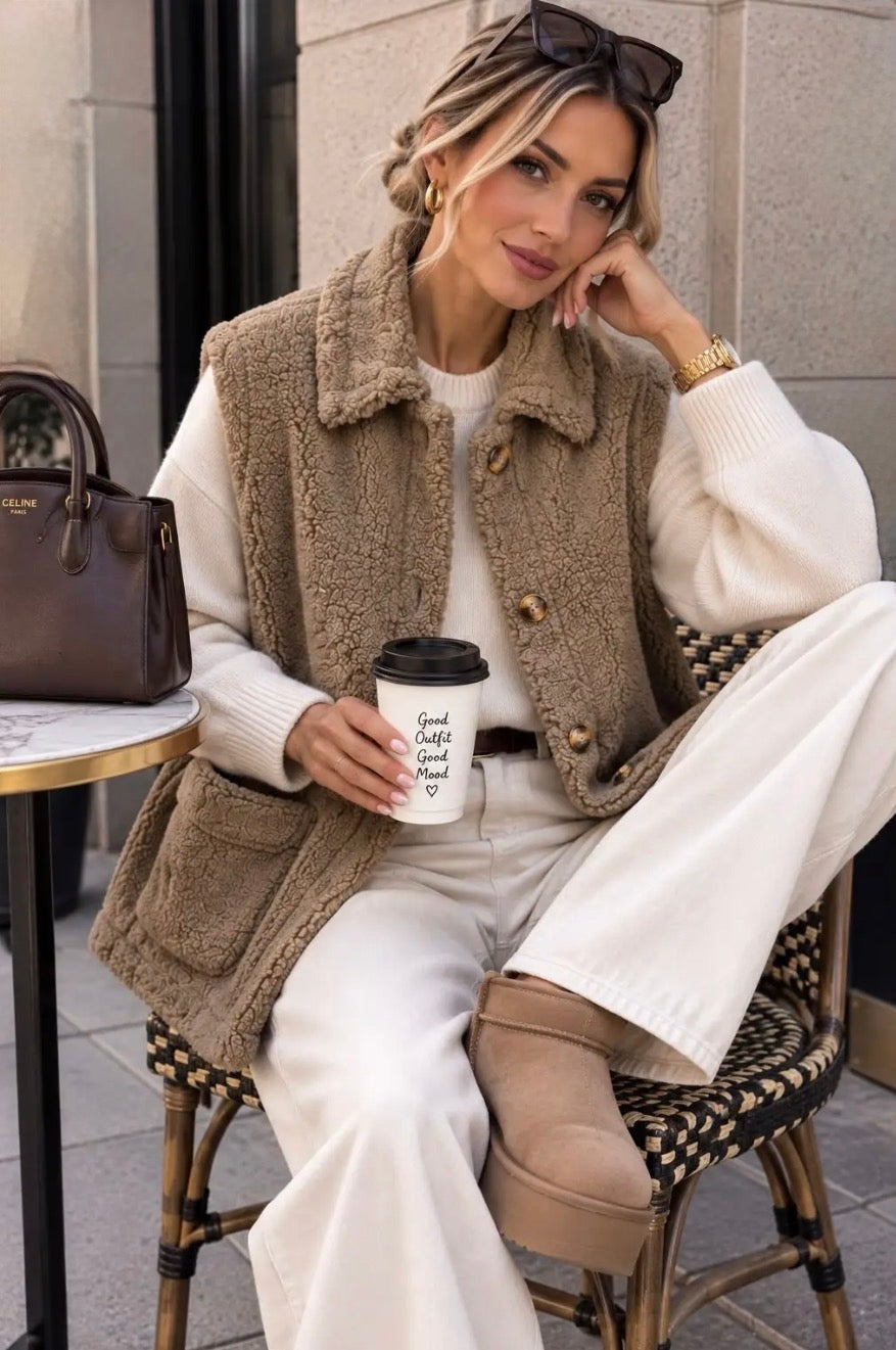 Taupe Button Gilet