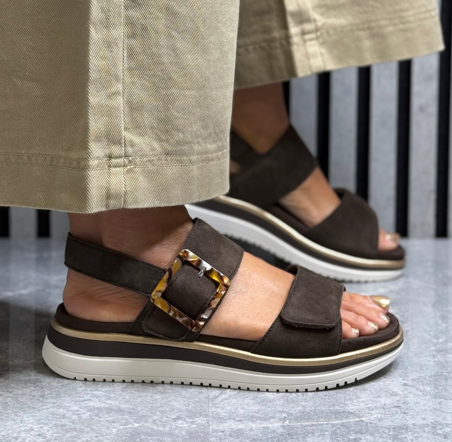 Remonte - Brown Suede Buckle Detail Sandal