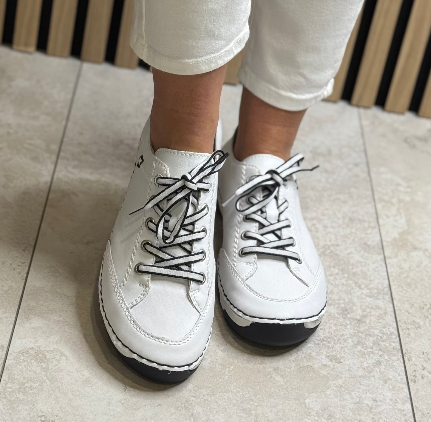 Rieker - White Lace up Leather Shoe