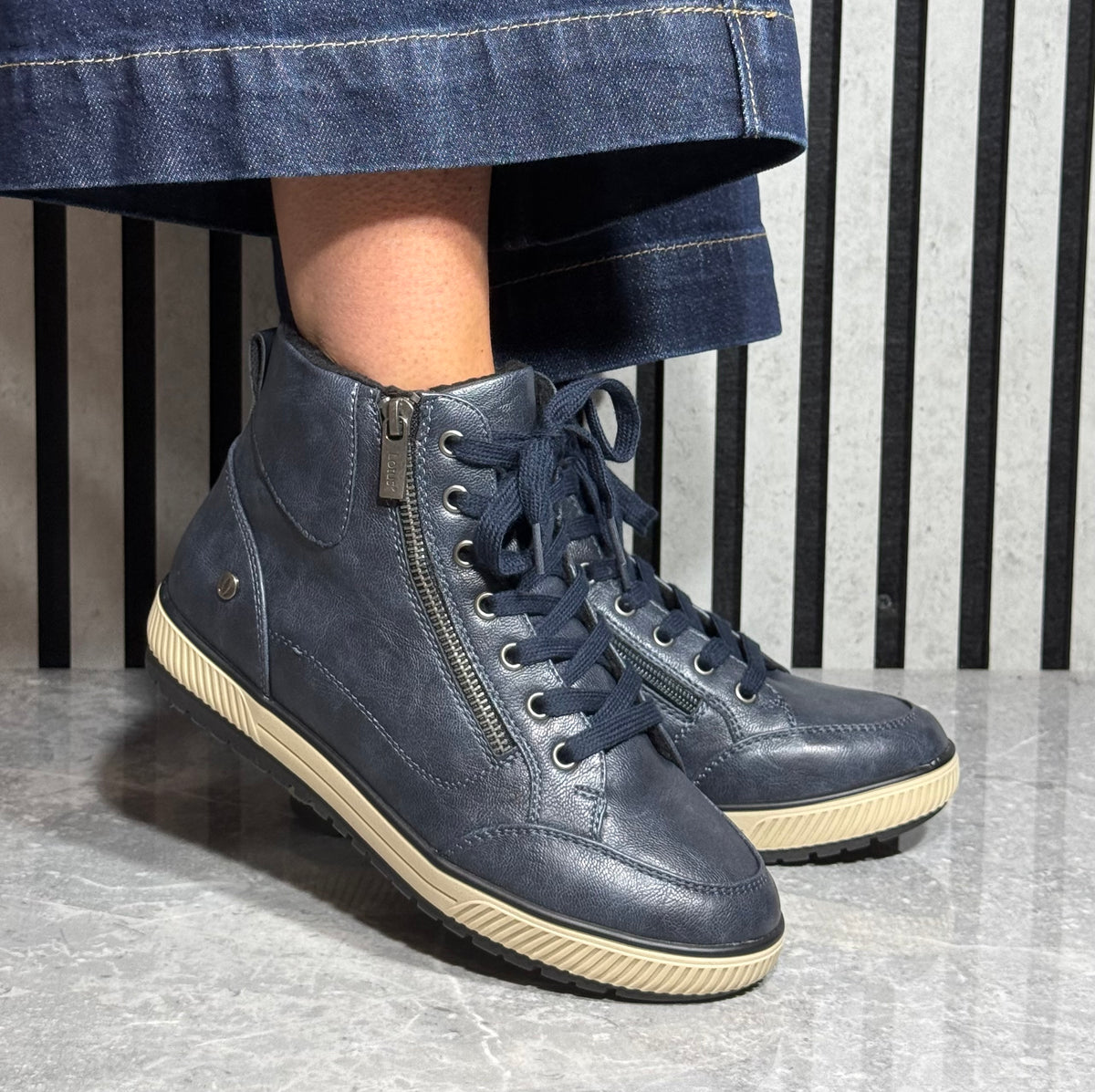 Lotus - 'Fleur' Navy Laced Ankle Boot