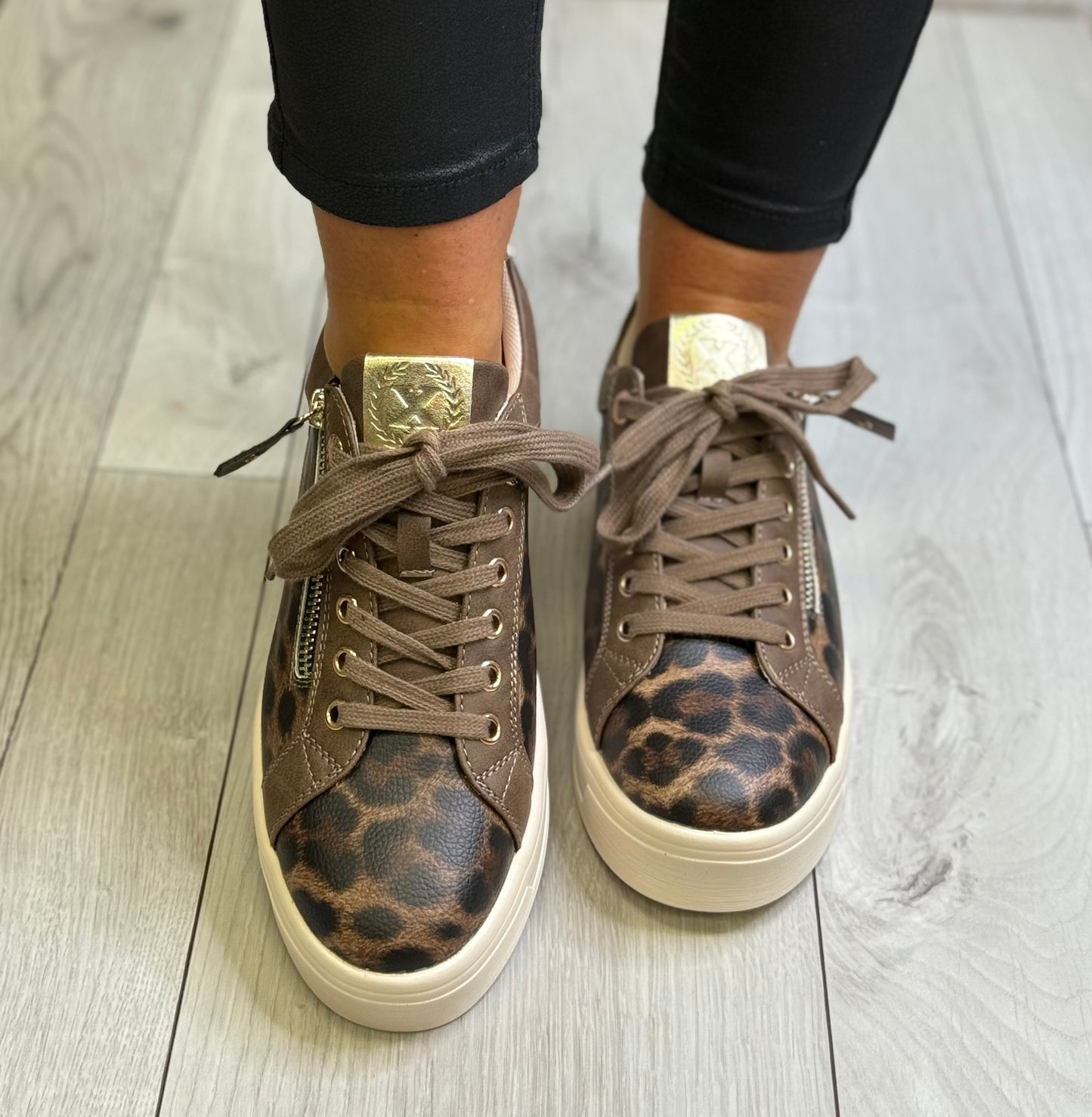 Xti - Dark Taupe Animal Print Trainer (144414)