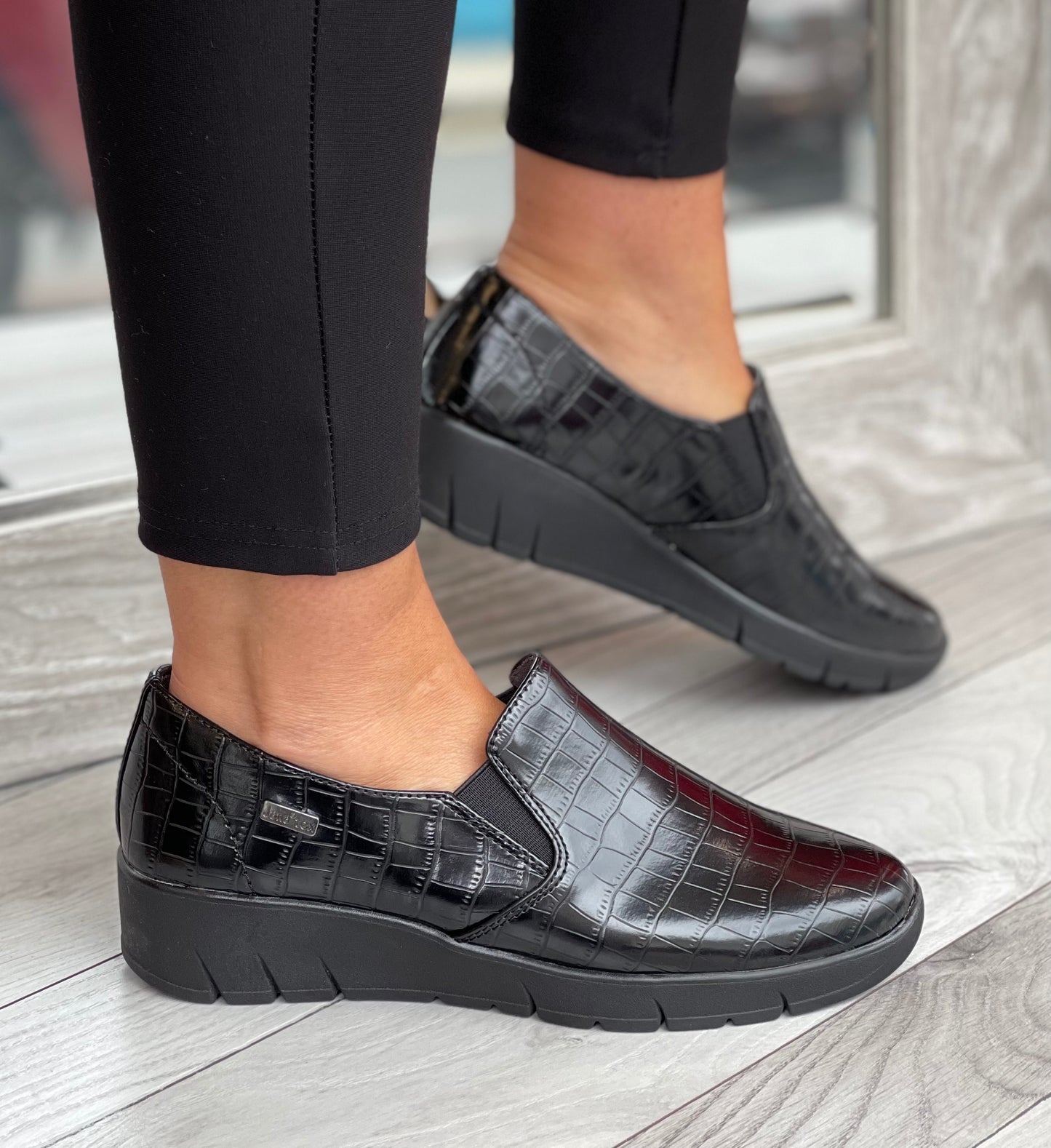 Jana - Black 'Tex' Croc Slip On Shoe