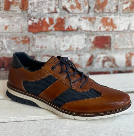 Rieker - Tan/Navy Mens Leather Trainer