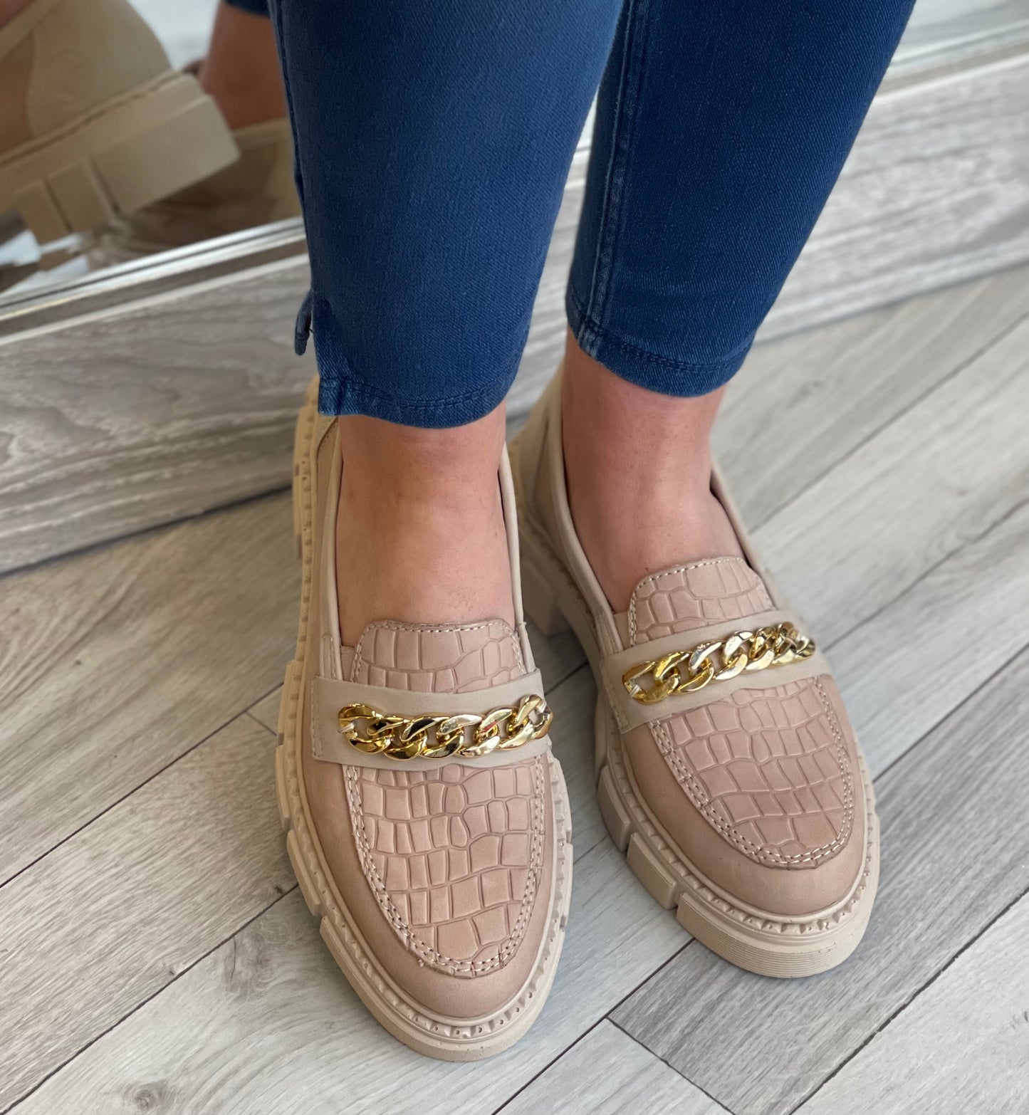 Rieker - Beige Chain Detail Leather Loafer