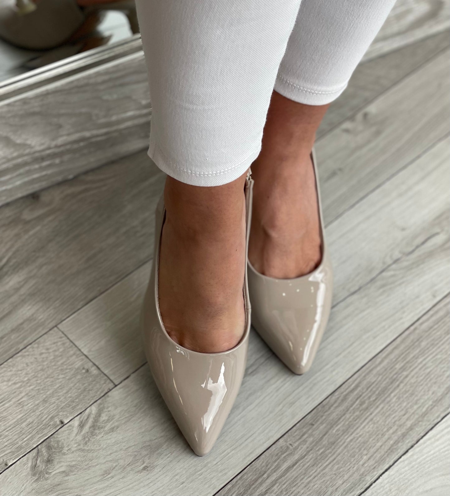 S Oliver - Taupe Patent Slingback