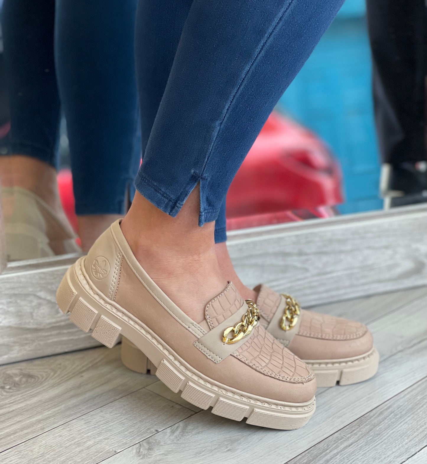 Rieker - Beige Chain Detail Leather Loafer