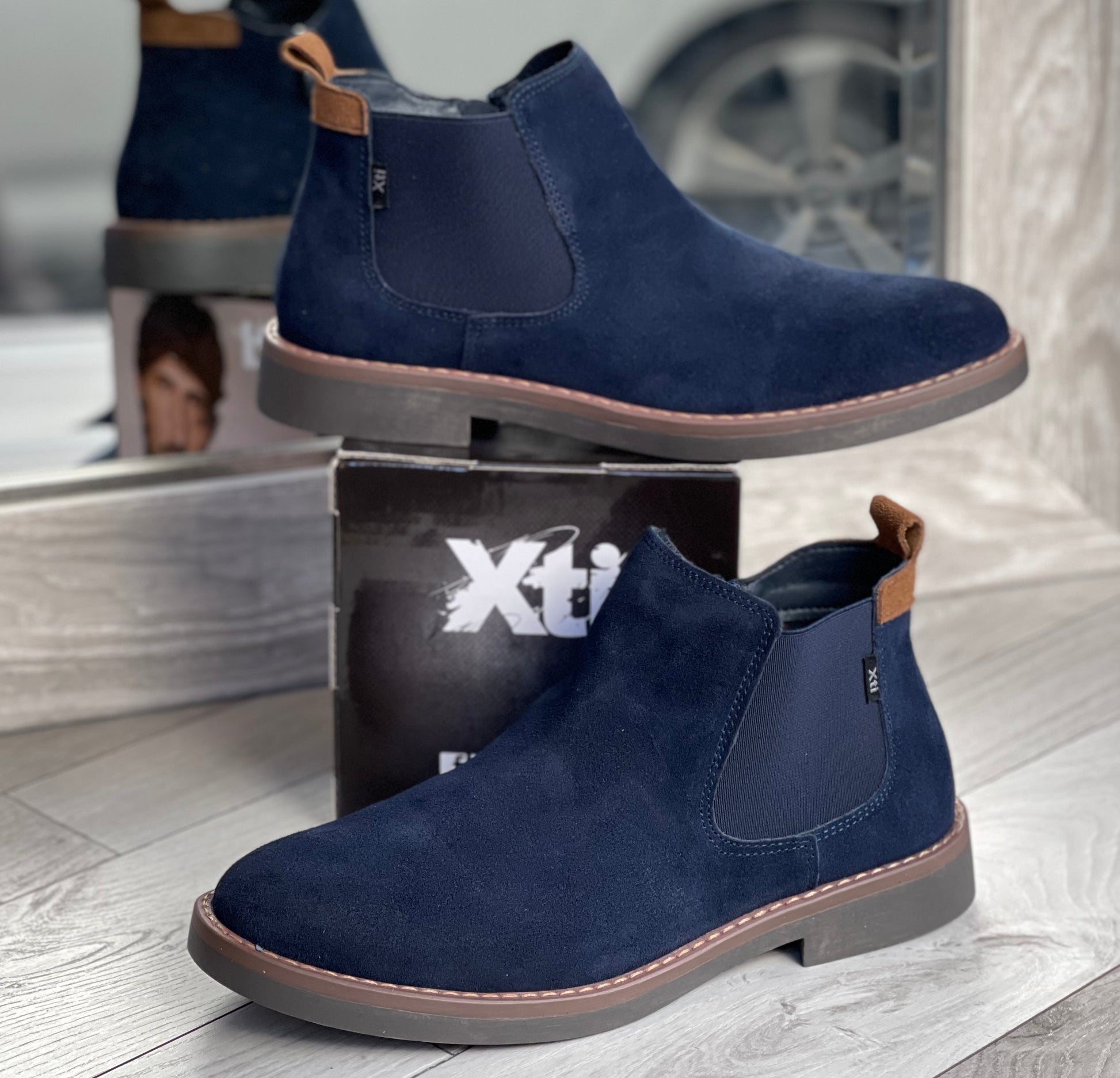 Mens blue deals leather chelsea boots