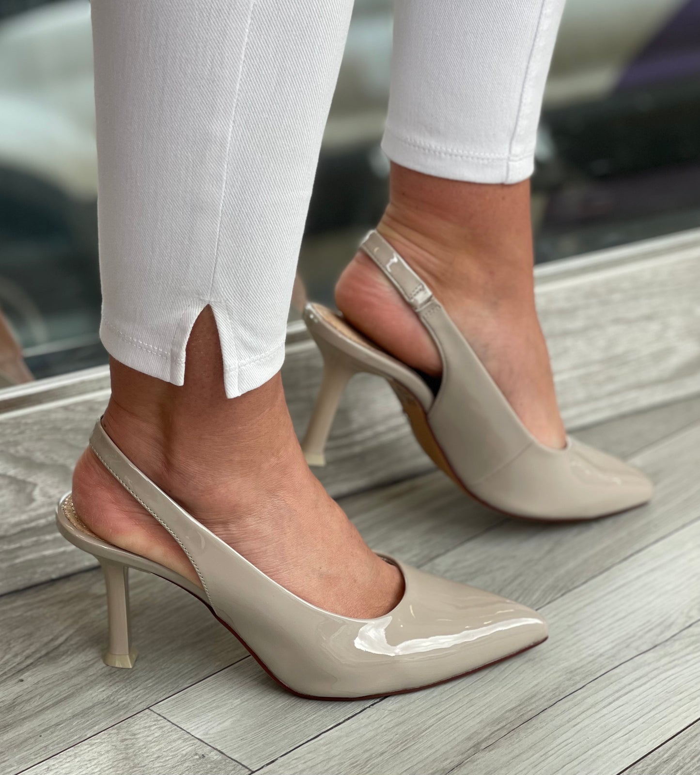 S Oliver - Taupe Patent Slingback
